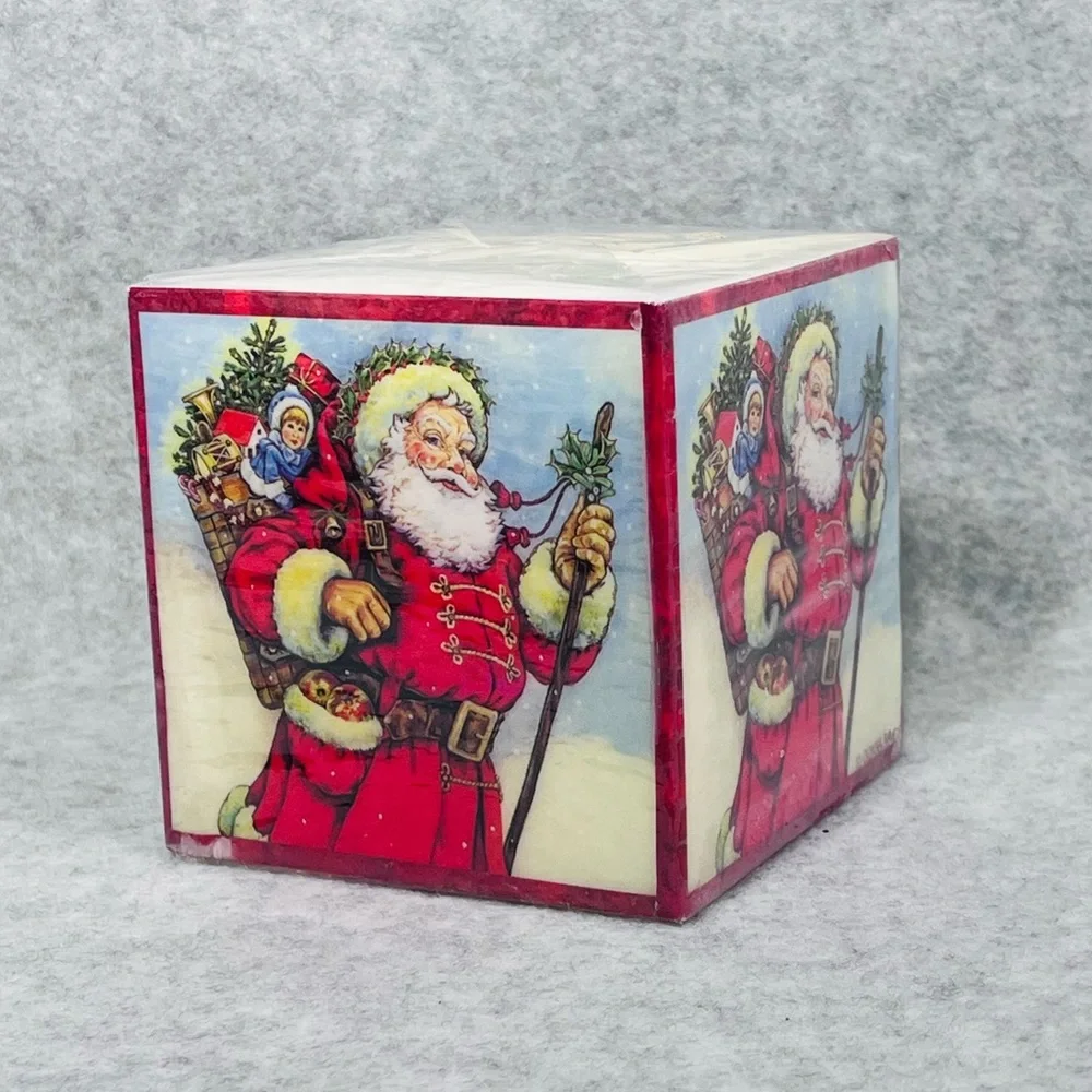 Vintage Donna Race Candle Cube Santa Father Christmas 3.25” Square Holiday Decor